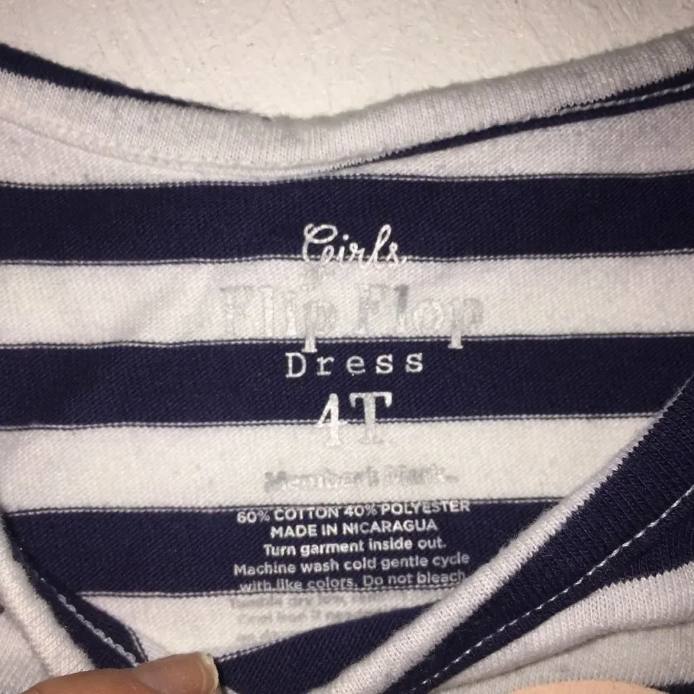 Navy Blue Striped Heart Short Sleeve Dress Size 4T